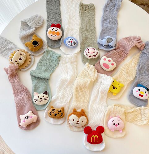 Summer thin baby over-the-knee long mesh anti-mosquito socks breathable baby cartoon three-dimensional cute doll socks ins