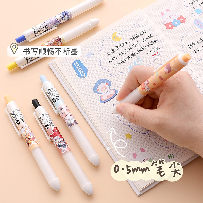 Lindo DE LA Historieta del color del caramelo de empuje pluma estudiante de gran capacidad de gel pluma de oficina firma pluma negro pluma al por mayor