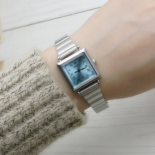 Bamboo belt square Japanese and Korean Roman scale women's watch girls' exam watch fashion quartz watch women's mesh belt watch