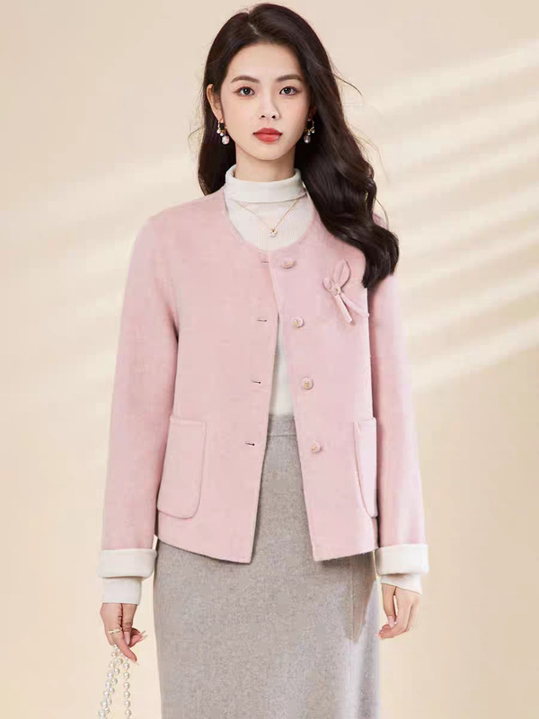 厂家直销双色双面羊毛大衣女短款2025新款气质时尚百搭羊毛呢外套|undefined