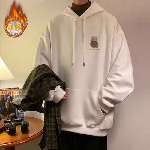 National Trend Hong Kong Style Heavyweight Men's Hooded Sweatshirt Autumn/Winter Loose Streetwear Youth Gangster Style Fleece Top