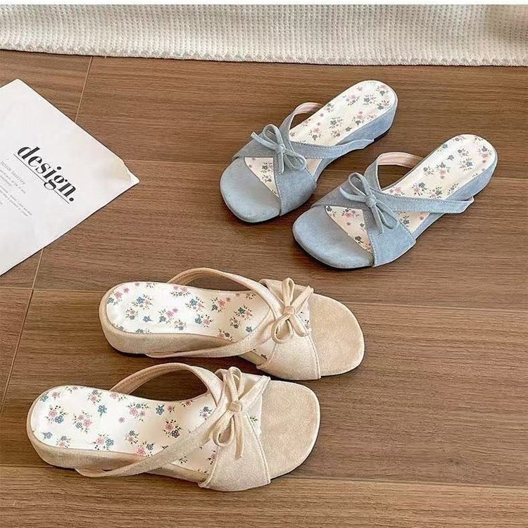 Retro estilo francés tacones elevados zapatillas de mujer verano 2026 nuevo arco zapatillas de falda versátil image 4