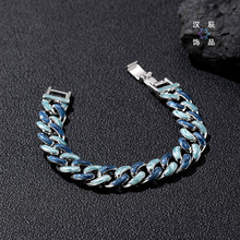 欧美跨境滴油星空蓝古巴手链男复古简约个性双面佩戴饰品工厂直销