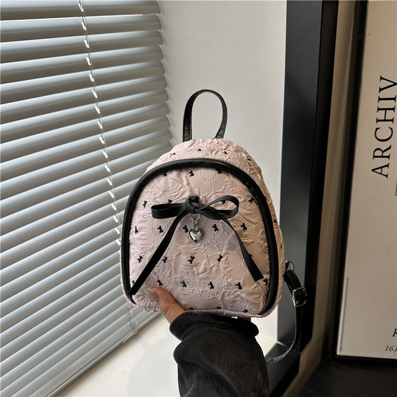 新款少女蝴蝶结泡泡纱甜美单肩小包包双肩包女生手提小包包小清新