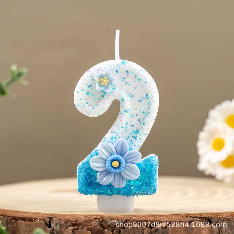 グラデーションブルーの花デジタル誕生日キャンドルアマゾン越境電子商取引パーティーケーキデコレーション1歳クリエイティブキャンドル|undefined