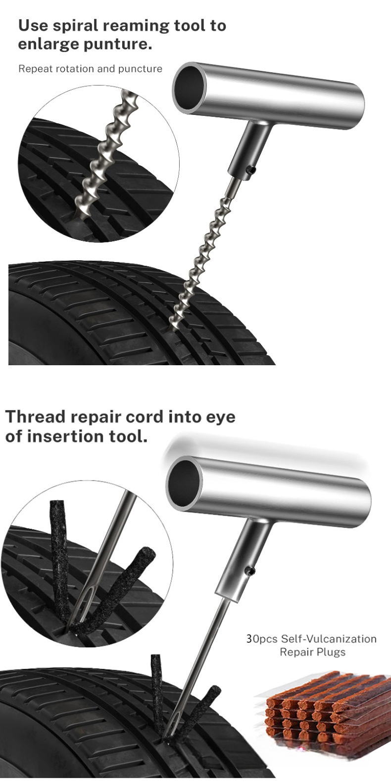 Car Truck Motorcycle Tire Repair Puncture Plug Kit Tool