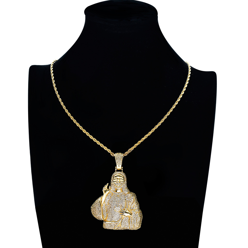 Collar de hip hop de los hombres retro personalidad Avatar colgante personalidad 18K oro micro incrustaciones de circón transfronteriza hip hop joyería