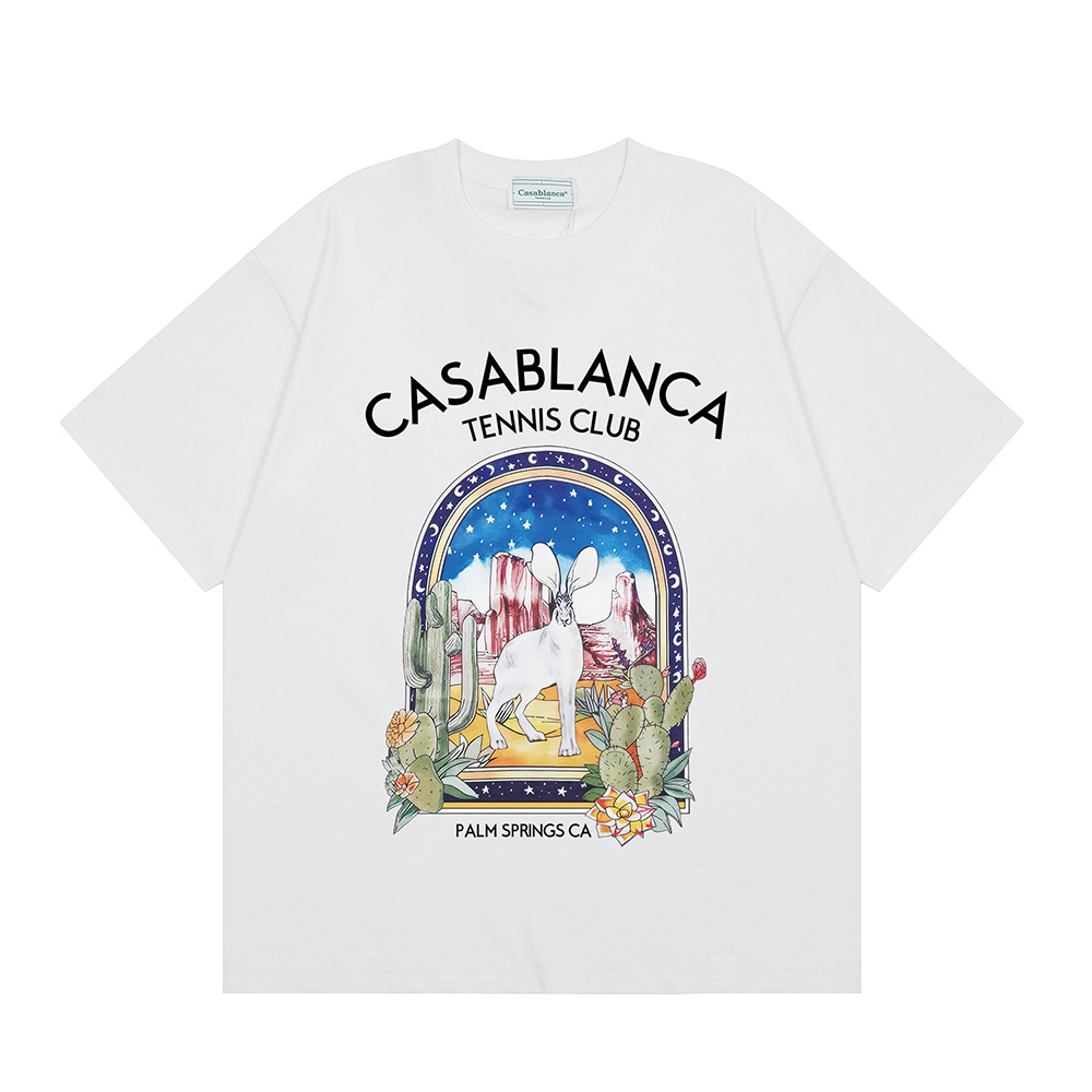 Transfronterizo 2024 primavera y verano nuevo estilo Casablanca Casablanca LOGO estampado hombres y mujeres camiseta suelta de manga corta