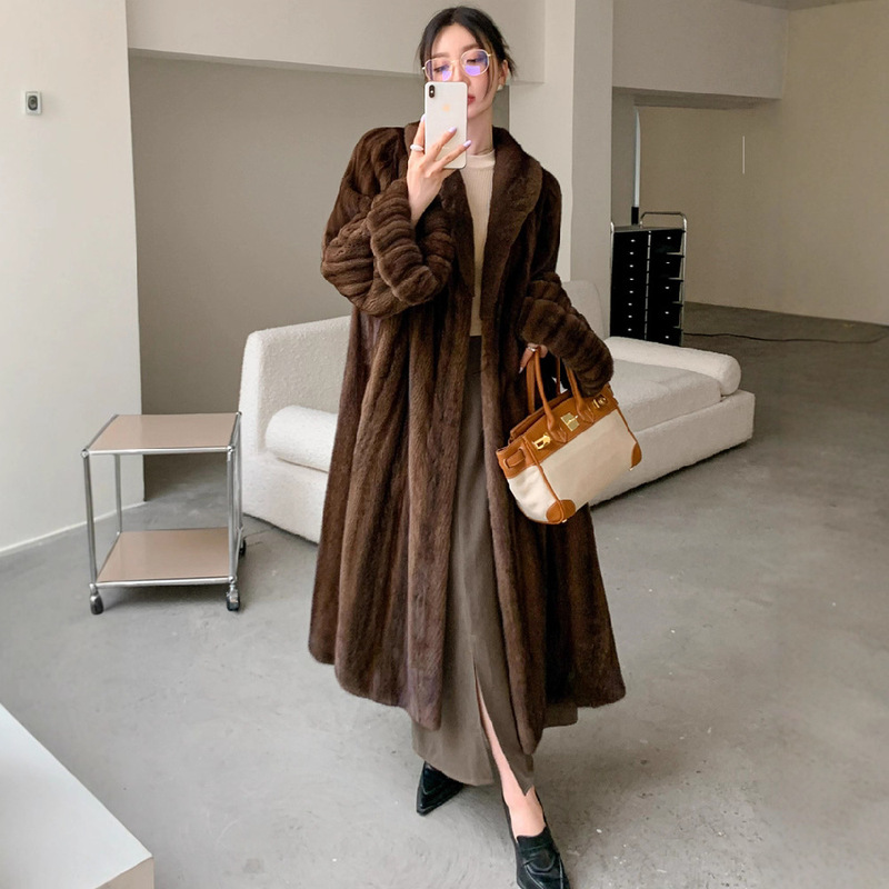 2025 New Purple Label Velvet Full Cutout Mink Imitation Fur Women's Whole Mink Outwear Mother Mink Outwear Long Style