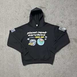 跨境外贸BP发泡爱心字母涂鸦印花连帽卫衣男女款套头纯棉外套