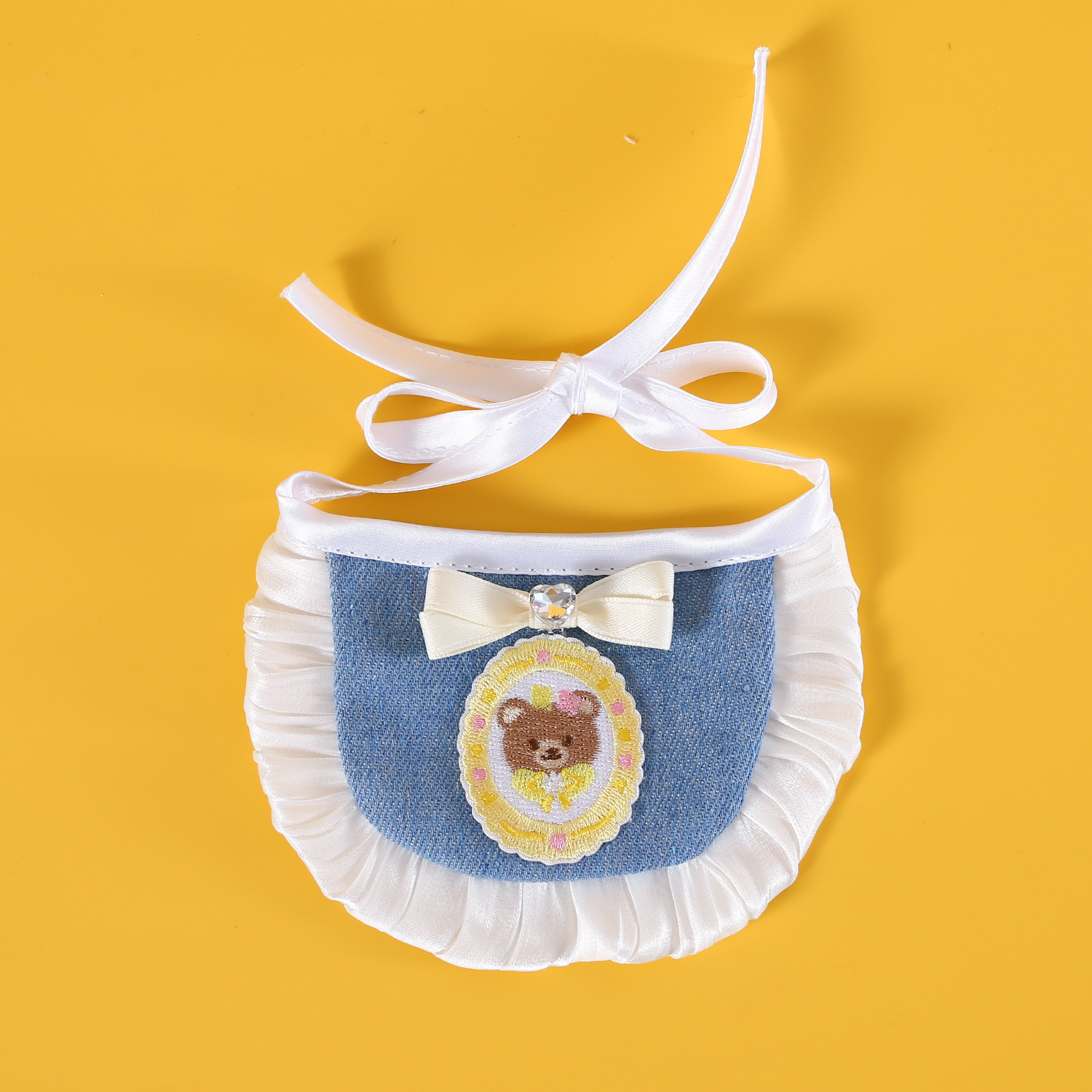 Pet denim de encaje bib toallas babosas sombrero Teddy Bear Kitty princesa arco set de bordado