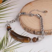 欧美跨境饰品钛钢复古时尚潮流个性嘻哈天然虎眼石不锈钢手链男