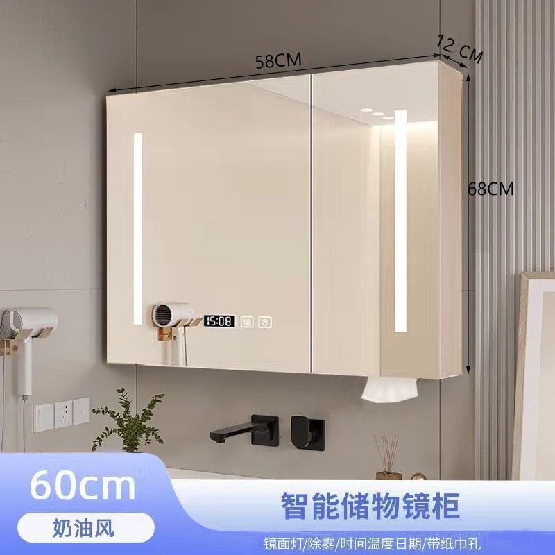 家庭用多機能無垢材バスルームミラースマートミラーキャビネットミラーバスルームヘアドライヤー化粧鏡収納ラック|undefined