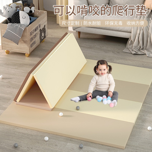 Children's PU crawling mat with 4cm thickening EPE floor mat for babies, anti-fall four-section seamless foldable floor protection mat