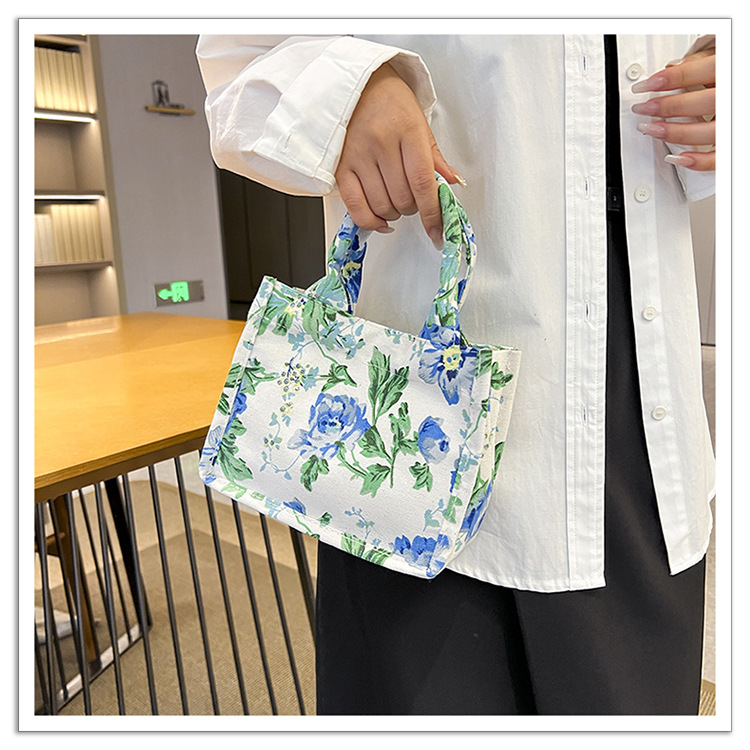105g Weight Sewing Thread Fashion Element Magnetic Buckle Closure Type Double Handle Strap Type Handbag Bags Type Holiday, Daily Occasion Canvas Material Women's Backpack Backpack Flower Pattern All Seasons Season Women's Gender Elegant Style Square Shape Women's Canvas Flower Elegant Sewing Thread Square Magnetic Buckle Handbag 4