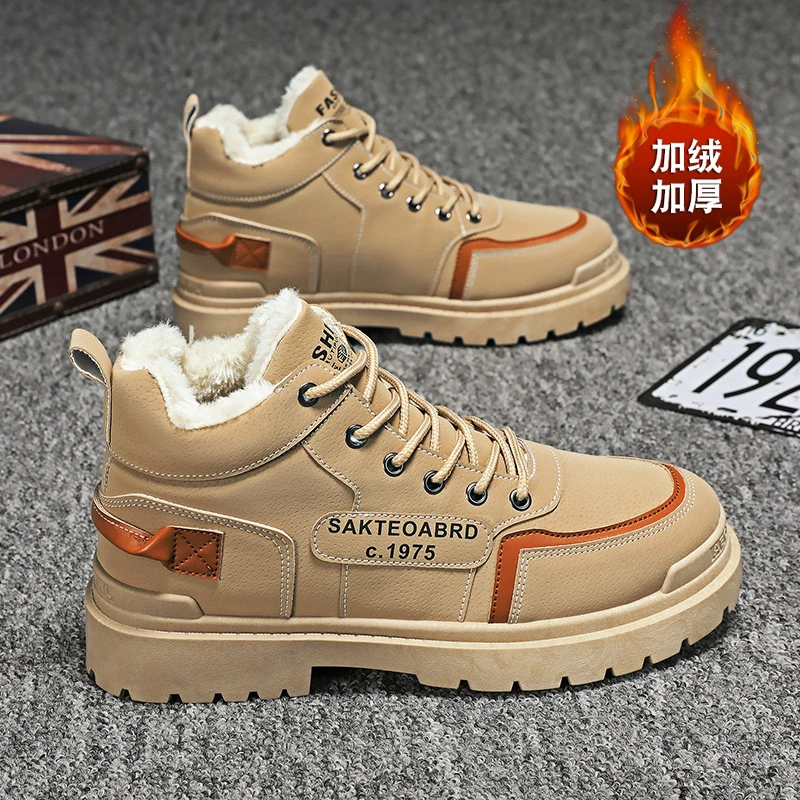 Мужская обувь, новые зимние сапоги, мужские теплые хлопковые туфли на флисовой подкладке, мужские Ботинки Martin в британском стиле, высокие рабочие ботинки для мужчин