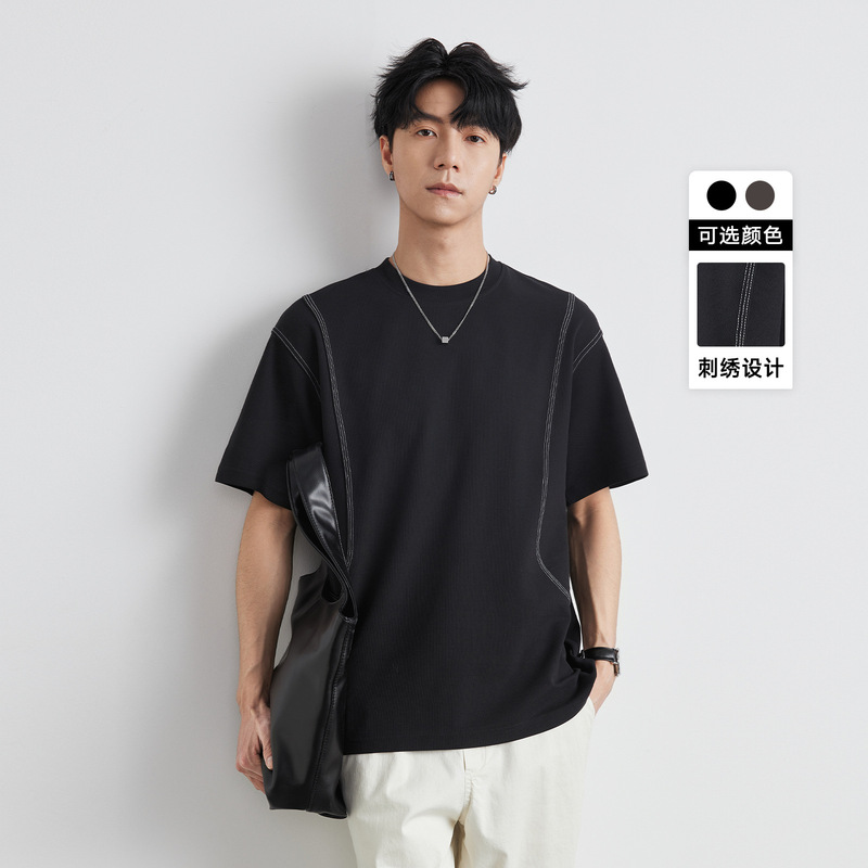 Also Stylish American Heavy Short-sleeved T-shirt Summer 2025 New Loose Open Line Embroidered Half-sleeved T-shirt Top