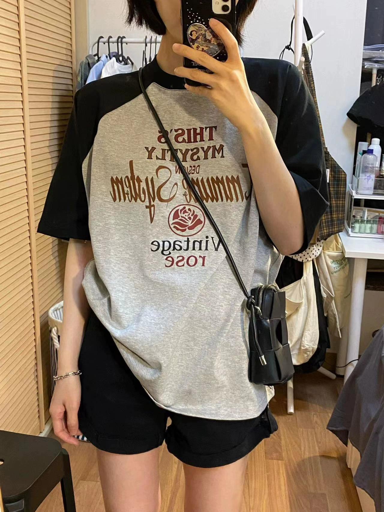 Летняя новая толстая футболка в Корейском стиле mm240 кг, хлопковая футболка контрастного цвета с рукавами реглан, Женская шикарная футболка в гонконгском стиле