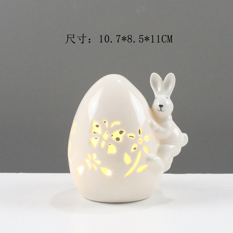 Conejo de cerámica lindo dormitorio creativo hueco decoración de lámpara de noche nórdica Pascua comercio exterior transfronterizo al por mayor