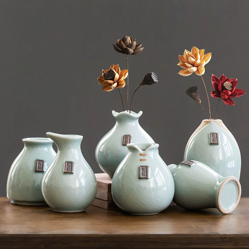 Креативная печь Ge Декоративная ваза Искусственный цветок Мини-украшения для бутылок Керамическая ваза Китайский стиль Медь Деньги Трава Гидропонное растение