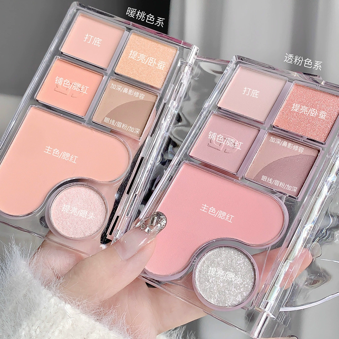 Eyeshadow Palette Gege bear, complex multi-shade set with highlighter and matte blush, reusable