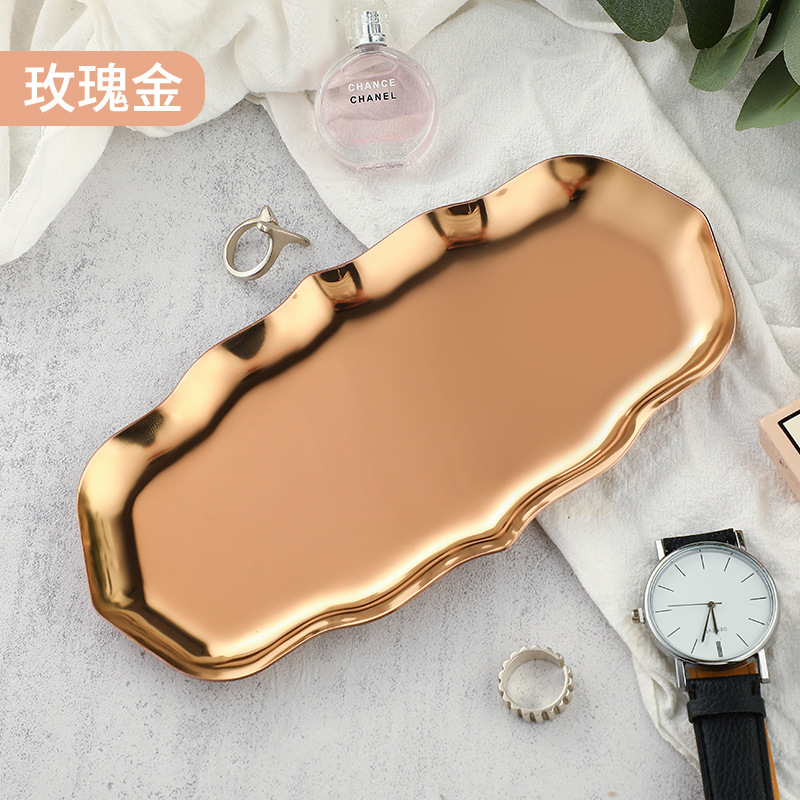 Ins風金色ステンレスアクセサリー盤女子寝室化粧品収納盤金属収納盤玄関置物|undefined