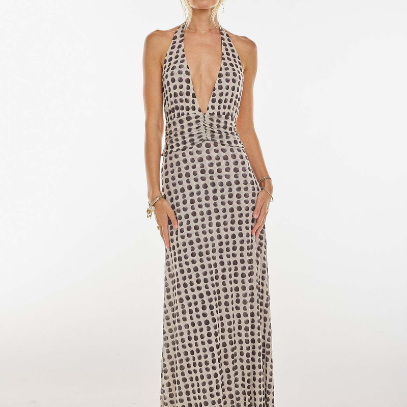 European and American Ins Style Cross-Border Spring and Summer New Fashion Sexy Dress Backless Slim Printed Halter Dress