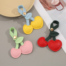 新款小清新樱桃车厘子挂绳pu皮革双面缝汽车包包钥匙扣挂坠挂饰批