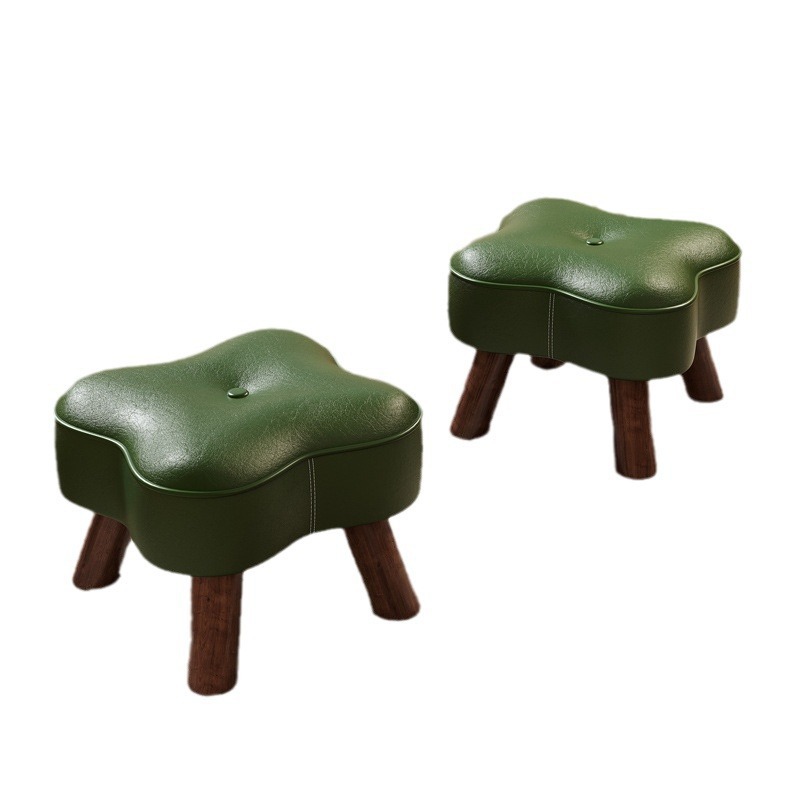 Taburete pequeño de madera maciza de trébol de cuatro hojas, taburete para cambiar zapatos en la puerta del hogar, banco pequeño, taburete de sofá de paquete suave simple y moderno, taburete bajo