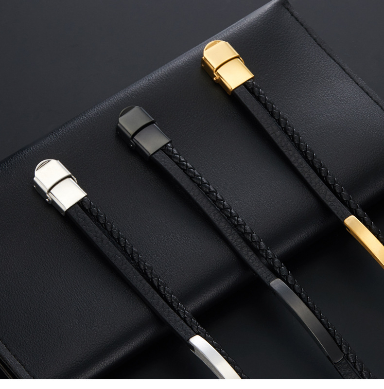 Business Occasion Men's Retro Wristband Bracelets Bangle Customization Laser Engraving Solid Color Horse 304 Stainless Steel Iron Braid Men Cord & Leather Bracelets