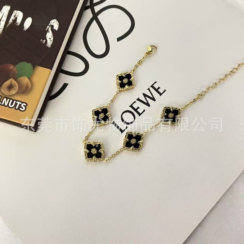 跨境高布契拉提定手链女钛钢真贝母镀18k金手环欧美风布家手饰|undefined