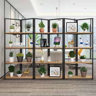 Trendy Wrought Iron Style Partition Shelf Hollow Bookshelf Floor Screen Partition Board Simple Multi-Layer Display Rack