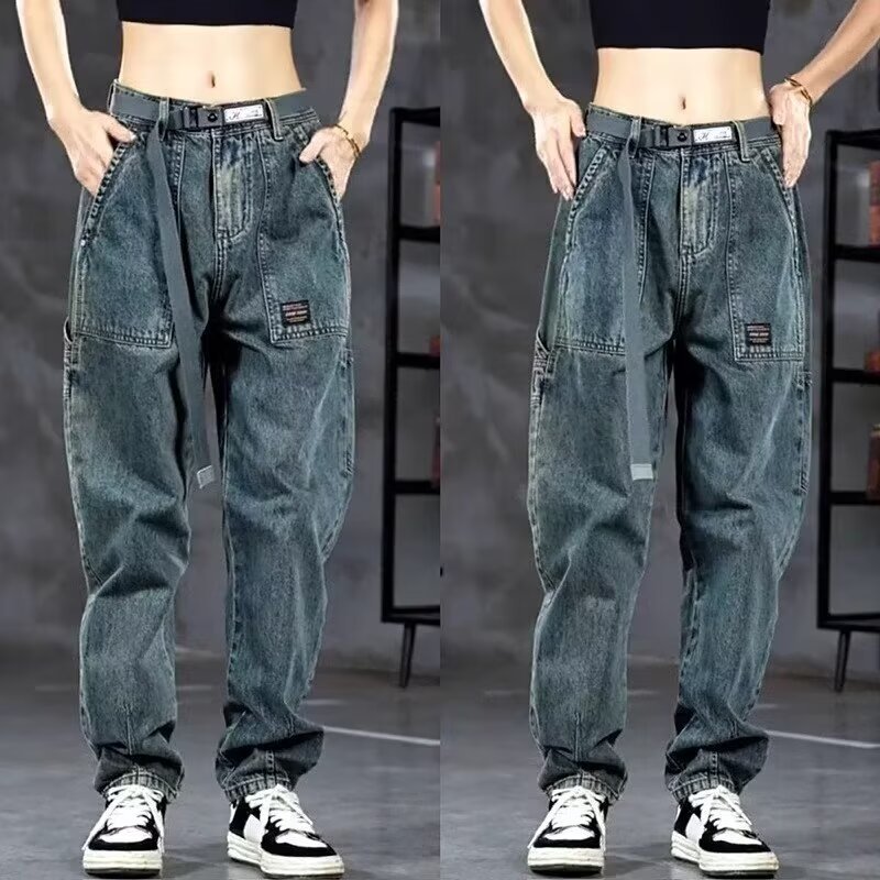 Vaqueros rectos retro de moda y de moda para hombres con sentido de diseño de primavera y verano