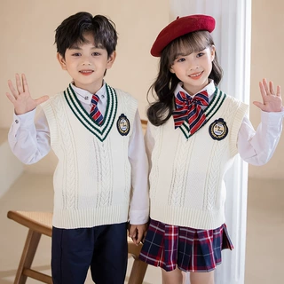 幼儿园校服白色毛衣三件套英伦学院风小学生老师校服春秋夏季套装
