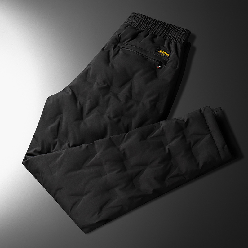 New winter-wearing down-filled sports pants, thickened for warmth and windproof, white duck down with jogger cuffs.