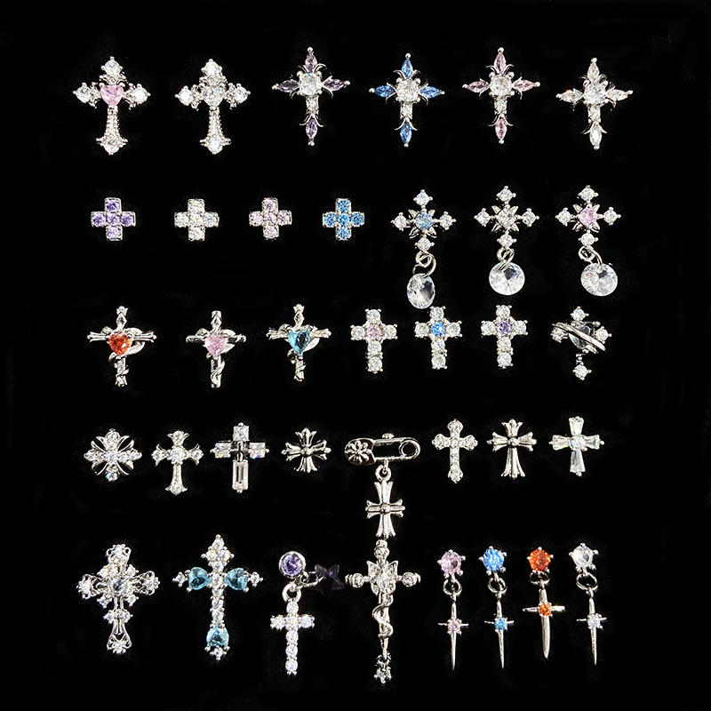 F136 Titanium Alloy Flashing Zircon Cross Series Ear Studs, 1.2mm Rod Diameter, 0.9mm Inner Thread, Spiral Ear Studs F136 Titanium Alloy Flashing Zircon Cross Series Ear Studs, 1.2mm Rod Diameter, 0.9mm Inner Thread, Spiral Ear Studs