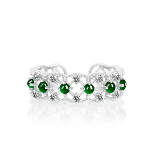 Natural A Jade Ink Jade Lace Hollow Ring S925 Silver Inlay Fashion Women's Jewelry Adjustable