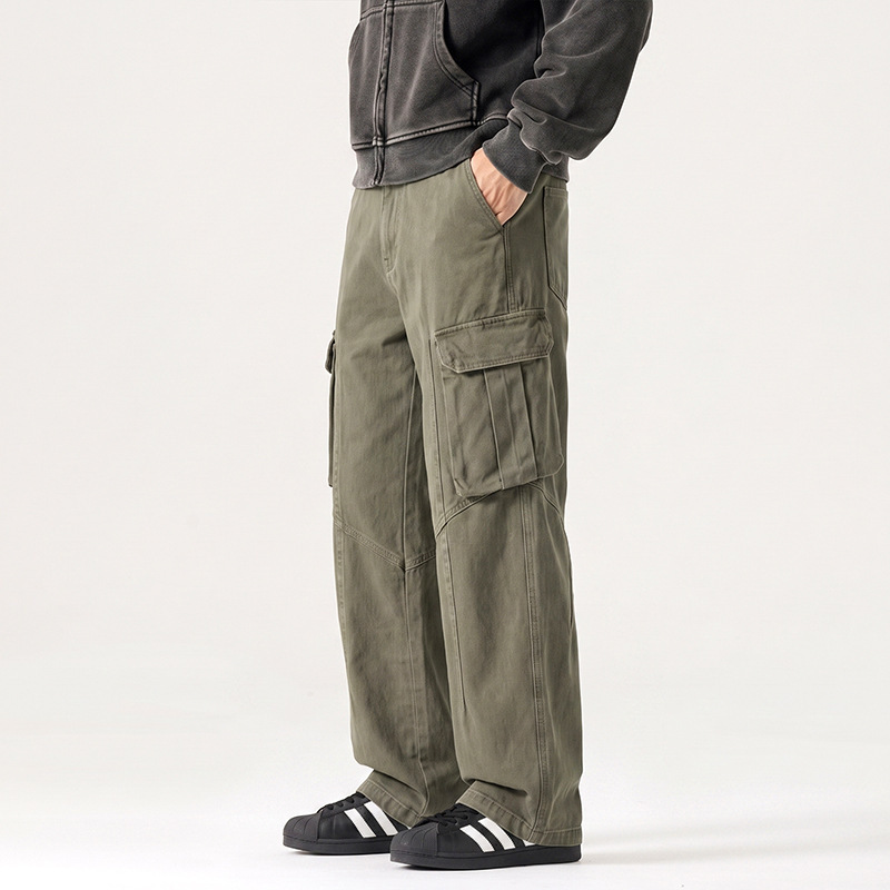 American retro-style work pants for men, featuring a new autumn collection with multiple pockets, a loose fit, a high-end design, and a versatile, straight-leg casual style American retro-style work pants for men, featuring a new autumn collection with multiple pockets, a loose fit, a high-end design, and a versatile, straight-leg casual style