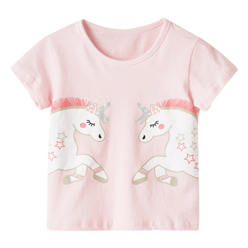 Ropa para niños europeos y americanos Camiseta de algodón puro 2024T Ropa para niñas y niños Cuello redondo de verano Camisa suelta para niños de manga corta Ropa para niños