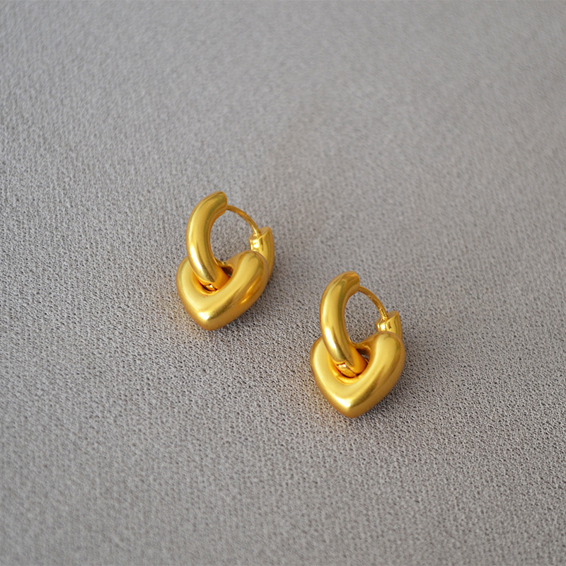 European and American fashion simple elegant personality retro brass gold plated thick and stupid love detachable ear buckle earrings earrings for women