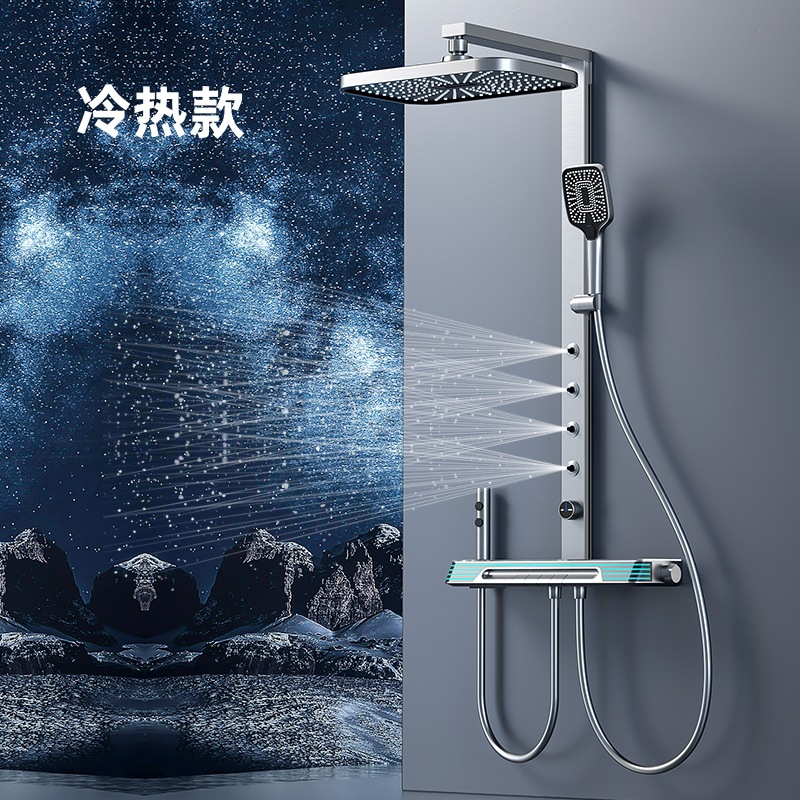 Botón de piano conjunto de ducha de pantalla digital de baño de atmósfera lámpara de pared tubo cuadrado con ducha de pulverización de cintura ducha de temperatura constante