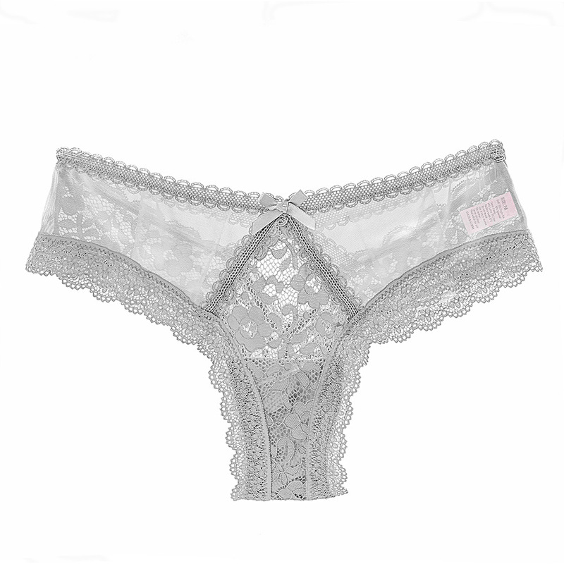 Seamless Thong Panties for Women, Lace Transparent Hollow-Out Design, Cotton Crotch, Jacquard Pure Cotton Crotch, Low Waist