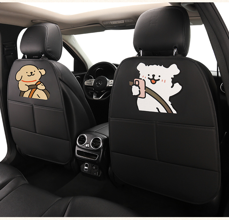 Women's Cute Cartoon Car Seat Back Anti-Kick Pad Car Rear Seat Back Anti-Fouling Pad Anti-Kick Pad with Storage Strap