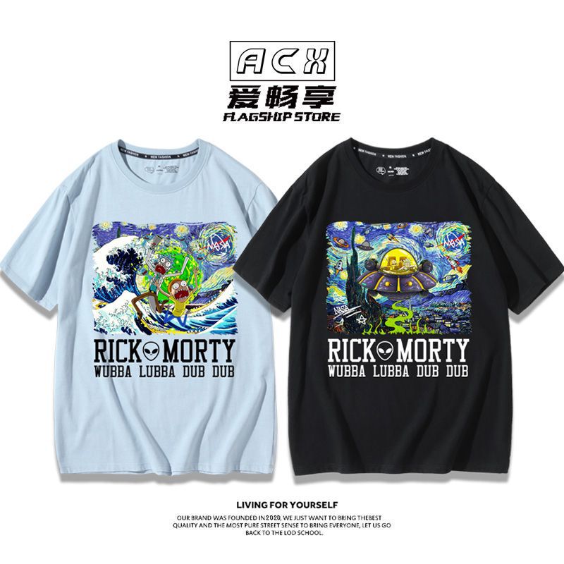 Rick and Morty Joint Rick and Morty T-Shirt Men's Japanese Ukiyo-e Fashion Loose Pure Cotton Couple Short Sleeve