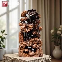黑檀实木年年有鱼根雕摆件工艺品荷花鱼木雕动物中式家居饰品装饰