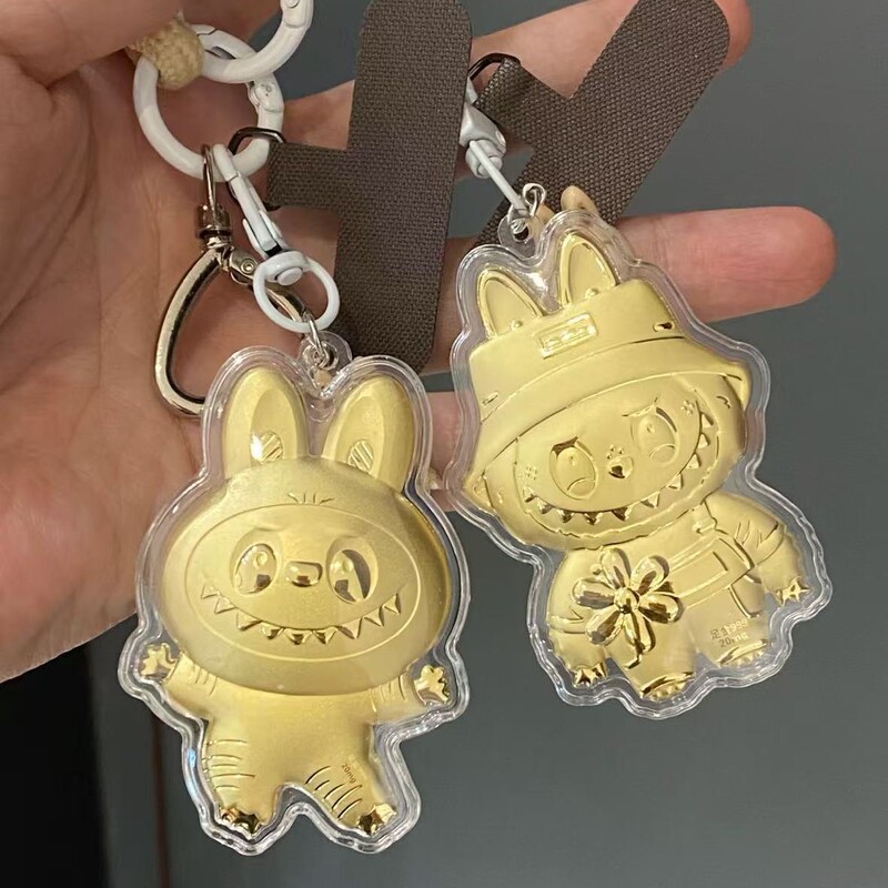 Pure Gold 999 Unicorn Pacha Dog Kt Cat Cartoon Pendant Keychain Bag Pendant Car Pendant Gift