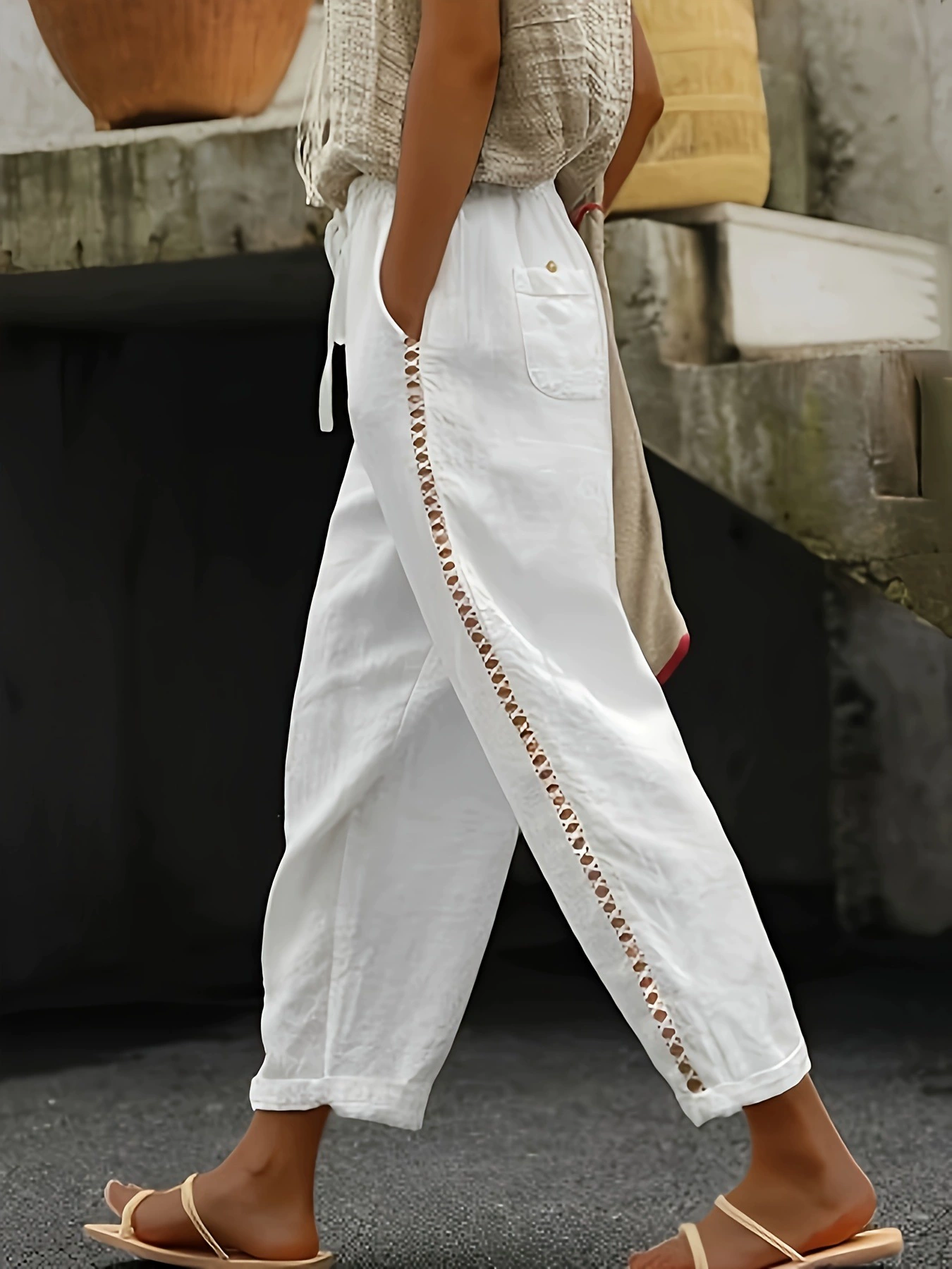 Женские повседневные укороченные брюки, однотонный гладкий полиэстер