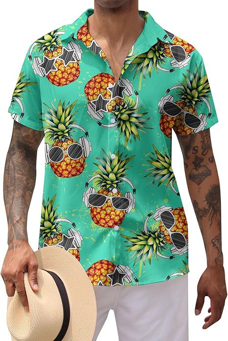 Divertido animal lindo 3D impresión digital hombre calle suelta salvaje manga corta solapa botón camisa hawaiana