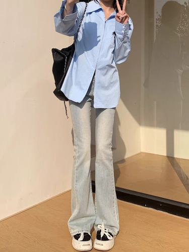 Vintage Distressed Yellow Clay High-Waisted Micro-Round Hem Women's Spring and Autumn New Elastic Fitting Slimming Versatile Hoof Pants