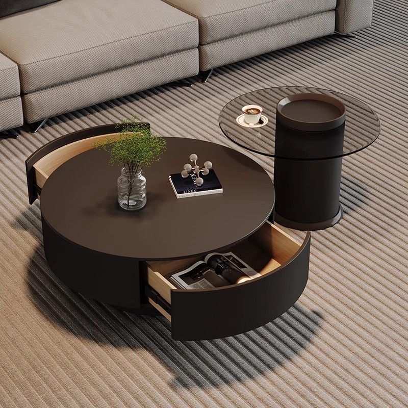 Manufacturer Customized Light Luxury Minimalist Slate Coffee Table Round with Storage Table Modern Small Apartment Home Living Room Side Table